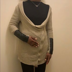 Beige sweater with faux leather accent size M